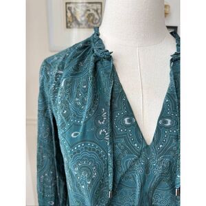 Intermix Green Paisley 100% Silk Blouse $306 XS